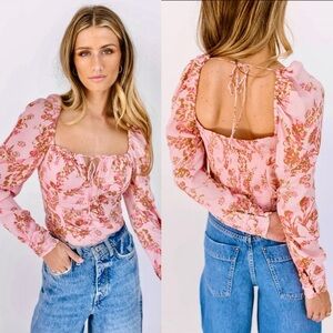 New Free People Hilary Pink Floral Top